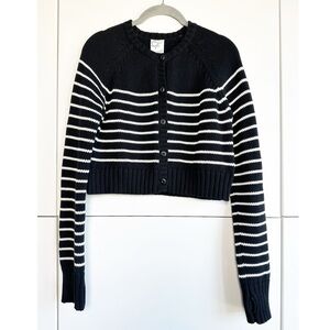 Offline by Aerie Cropped Knit Sweater Cardigan Black with White Stripes Size Sml